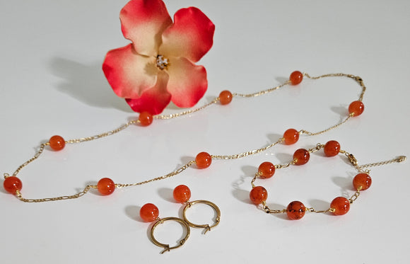 Orange Mulitple Pearls Gemstone Sets