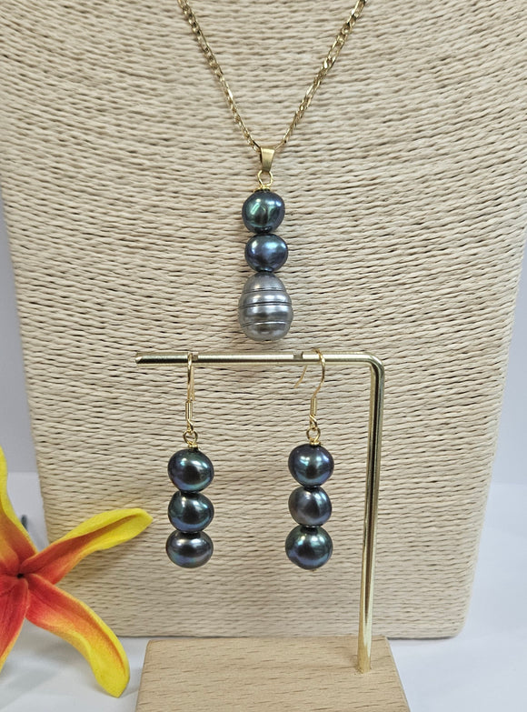 Natural Black Baroque Pearls Set With 14K GF