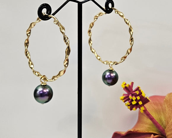 Iridescent Purple Drop Premium Swarovski Pearl Earrings