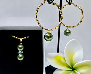 Green Premium Swarovski Pearls Set With 14K GF