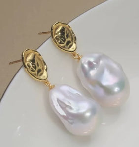 White Natural Baroque Pearl Earrings