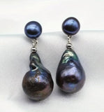 RINA EARRINGS - Natural Black BAROQUE Pearl Earrings